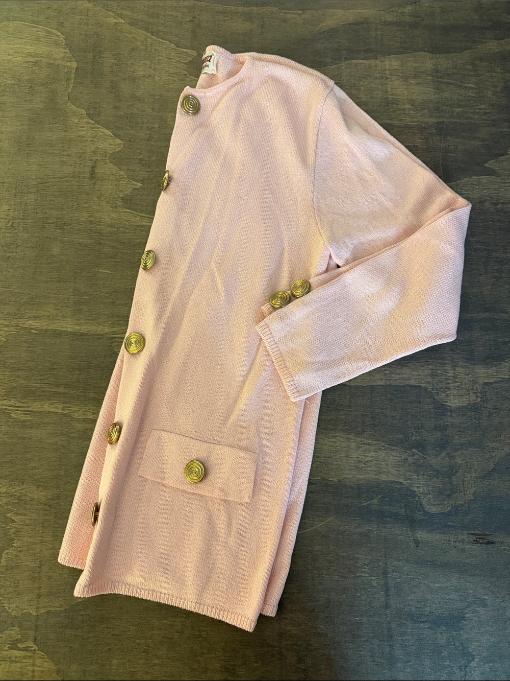 Vintage Pale Pink Longline Cardigan with Gold Buttons